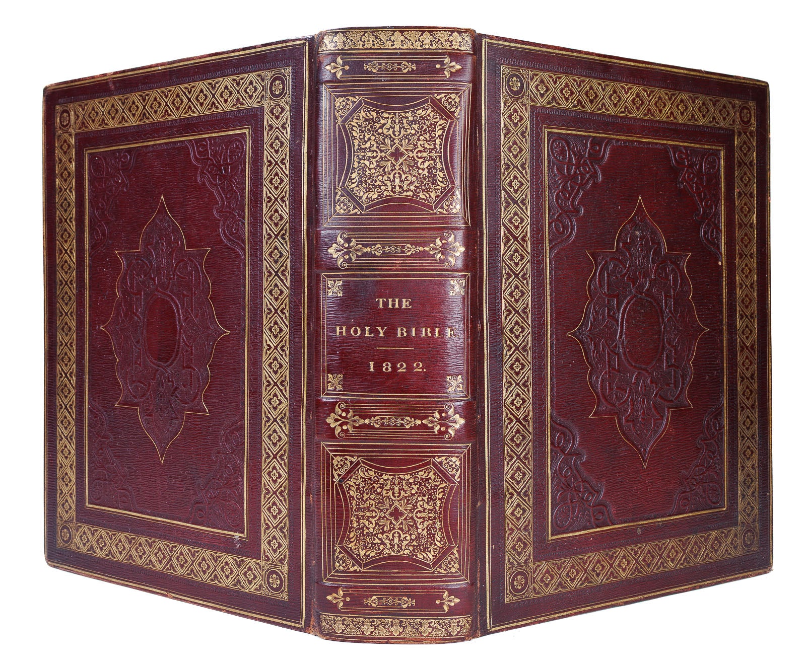 <center> THE HOLY BIBLE <br><i> Old and New Testaments </i><br> King James Bible KJV <br><i> FINE GILT BINDING </i><p> 1822 </center>
