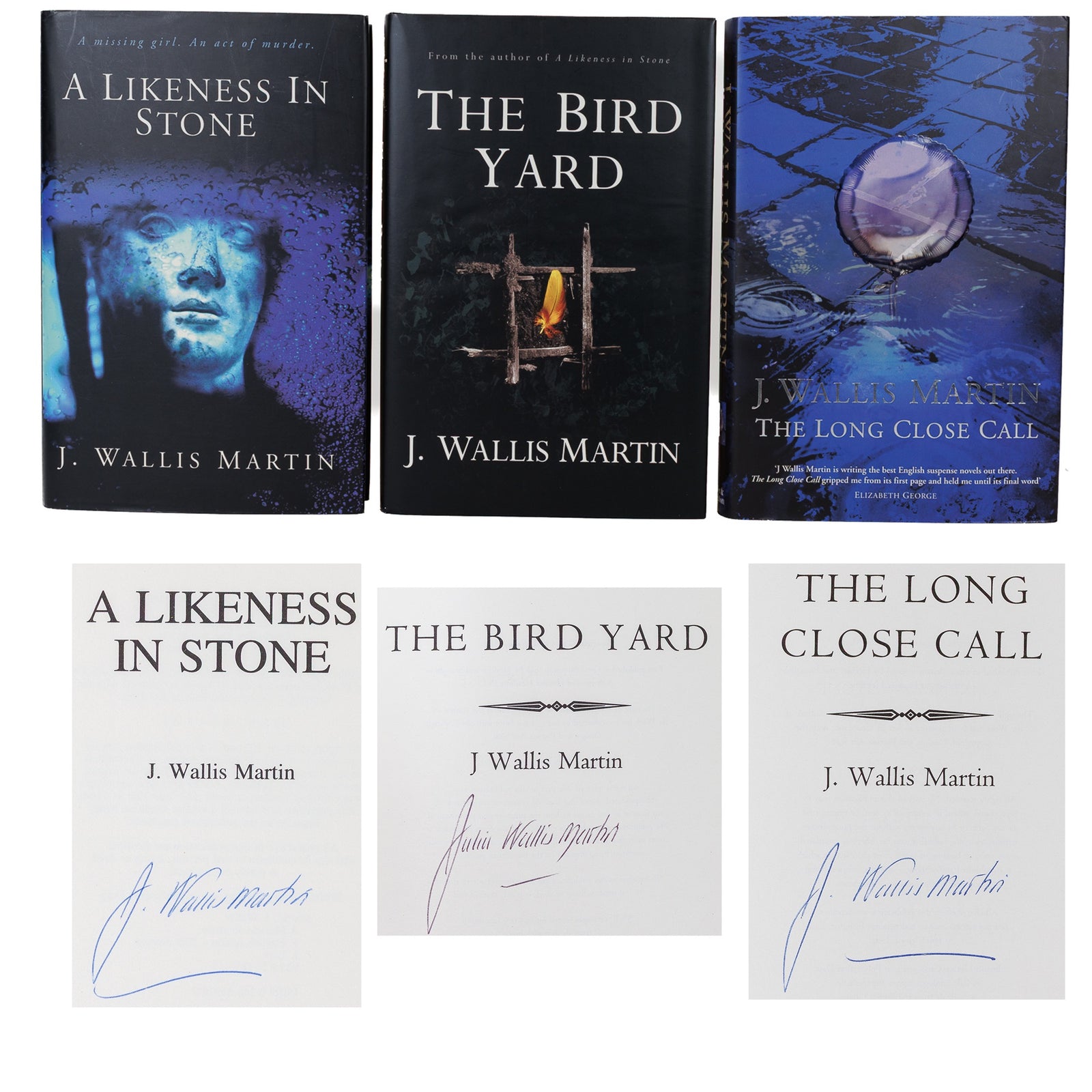 J. Wallis Martin 3 signed first editions — Likeness in Stone, Bird Yard, Long Close Call, group view