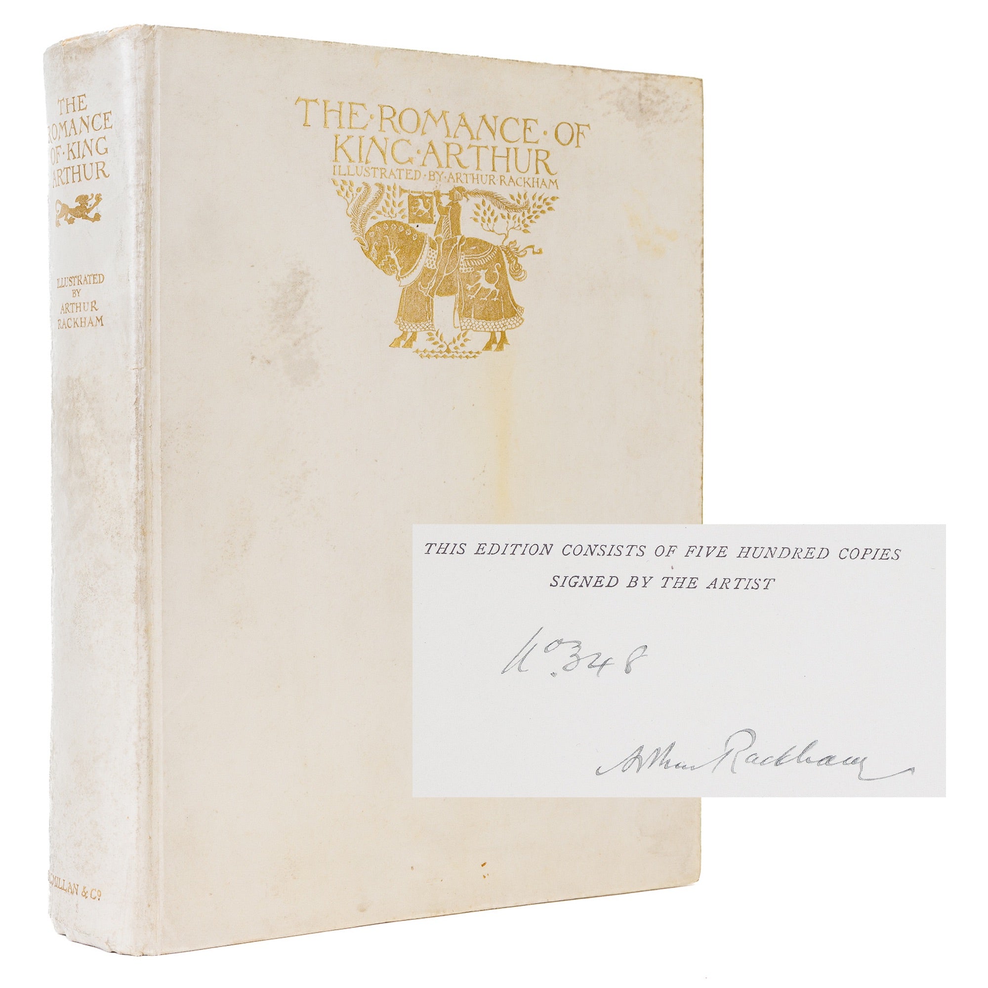 <center> Arthur Rackham <br><i> The Romance of KING ARTHUR and His Knights of the Round Table </i><br> SIGNED & LIMITED EDITION 348 of only 500 <br><i> Bound in Full Gilt Vellum </i><br> MacMillan <p> 1917 </center>