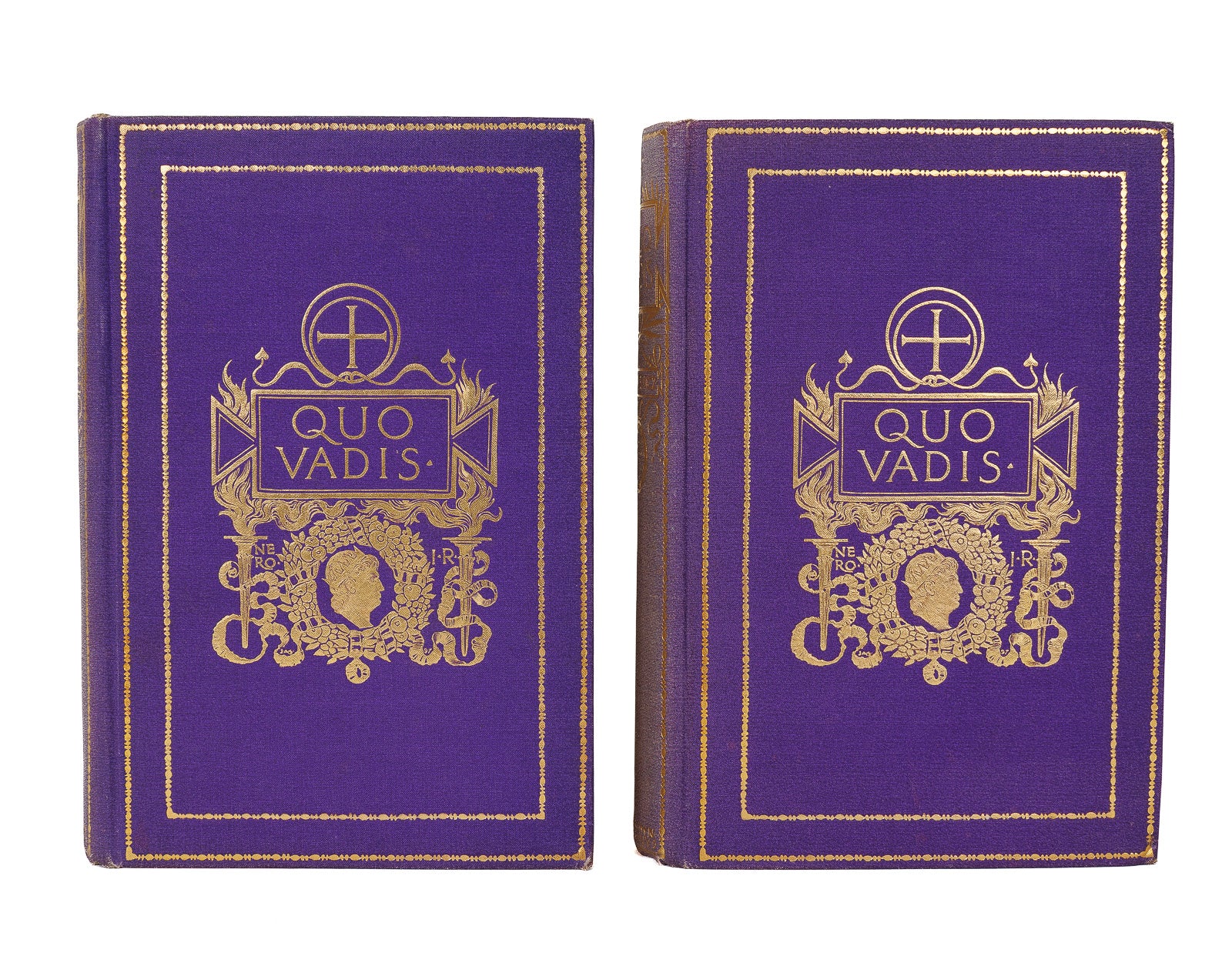 Sienkiewicz Quo Vadis 2-volume set — gilt purple cloth, Little Brown 1897, group gallery view