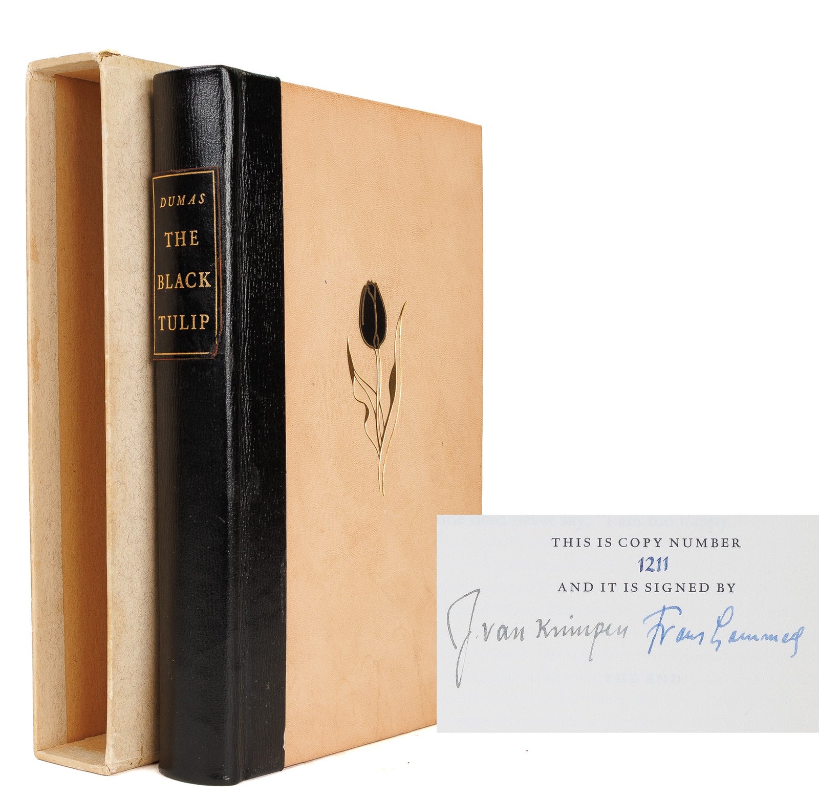 <center> Alexandre Dumas <br><i> The Black Tulip </i><br> Limited Editions Club #1211 of 1500 <br><i> Signed by Van Krimpen and Frans Lammers </i><p> 1951 </center>