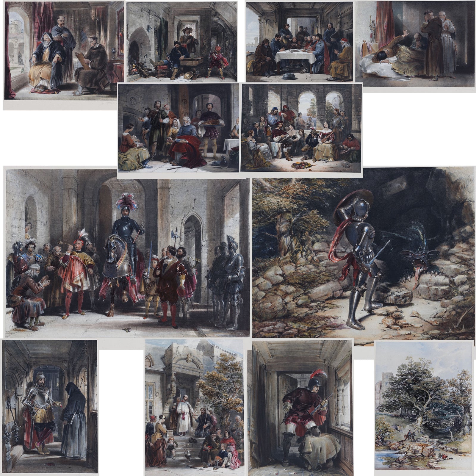 <center> GEORGE CATTERMOLE <p><i> 12 Lithographs on Stone</i><br> with Hand Colouring <br><i> Each SIGNED by Cattermole </i><br> 1860 </center>