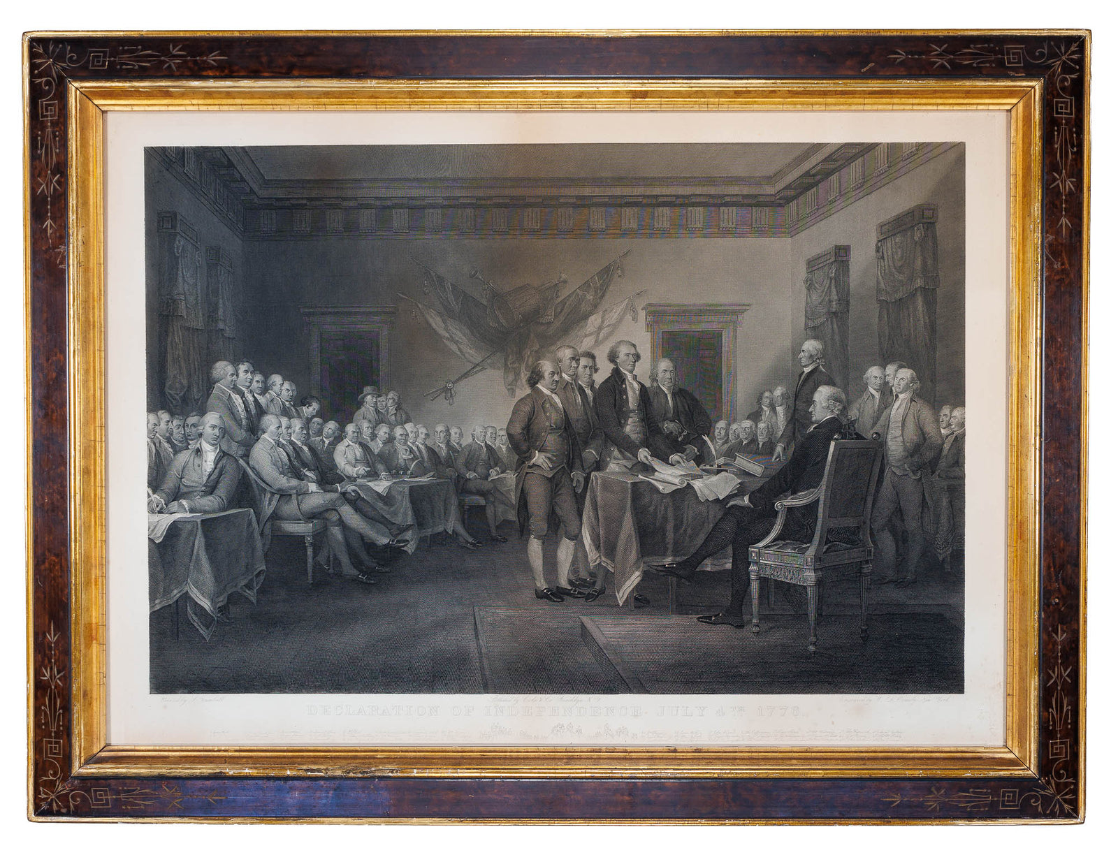 <center> Waterman Lily Ormsby after John Trumbull <br><i> DECLARATION OF INDEPENDENCE </i><br> JULY 4th 1776 <br><i> Large Engraving </i><p> 1876 </center>