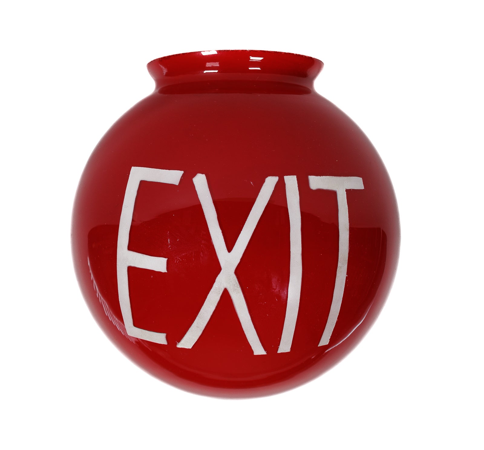 <center> Ruby Red Glass Globe <br><i> EXIT SIGN </i><br> Art Deco Period <p> 1930 <center>