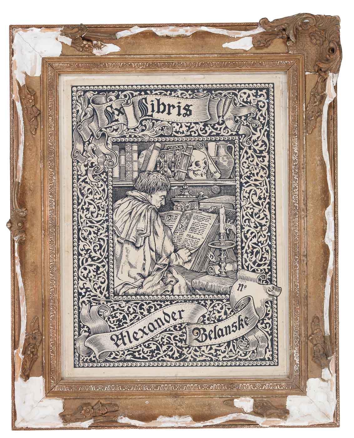 <center> Victorian EX LIBRIS Bookplate <br><i> Pen & Ink </i><br> ORIGINAL ART DESIGN <br><i> Rare and Large Example with Plate in Final State </i><br> Arts & Crafts Style of WILLIAM MORRIS <p> 1895 </center>