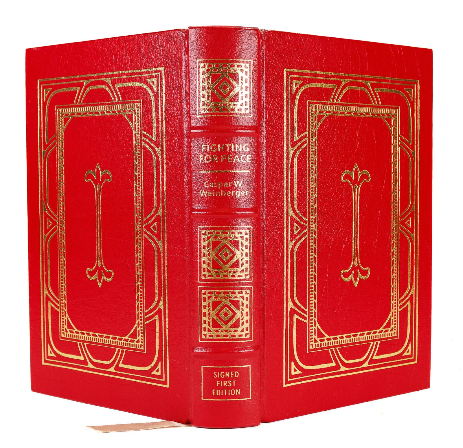 <center> Caspar W. Weinberger <br><i> FIGHTING FOR PEACE </i><br> Seven Critical Years in the Pentagon <br><i> SIGNED FIRST 1st EDITION </i><p> Easton Press 1990 </center>