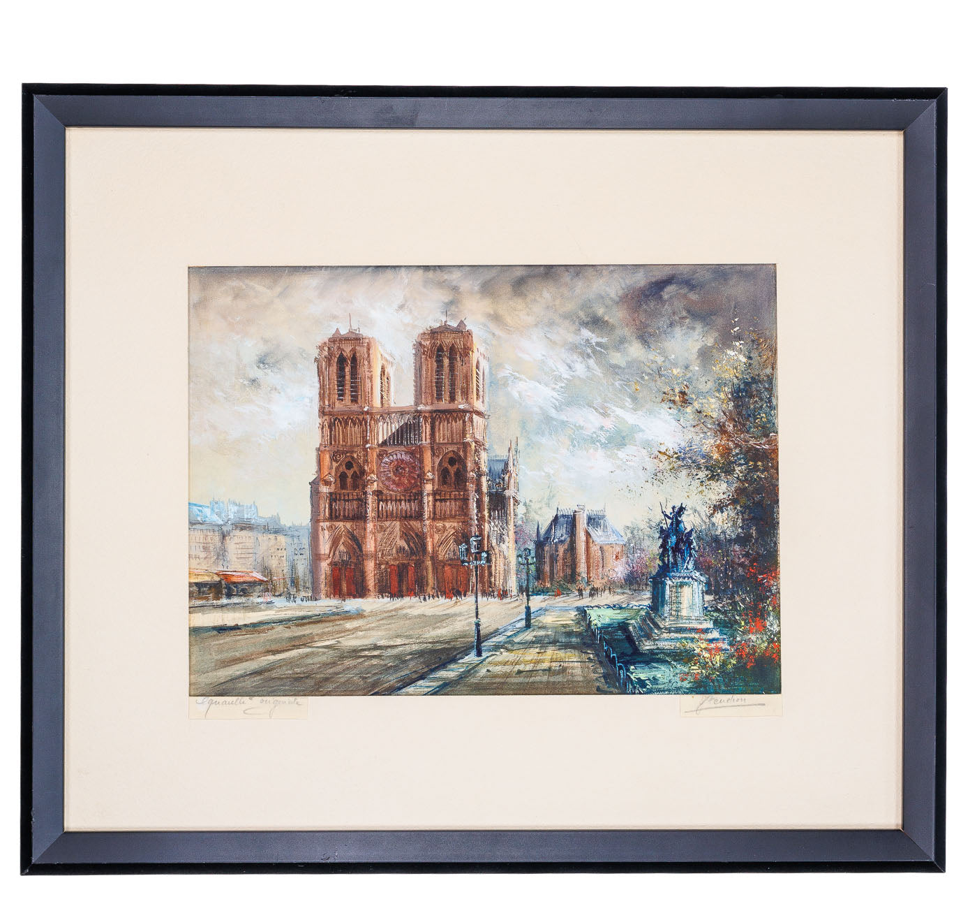 <center> Gendron <br><i> NOTRE DAME Cathedral </i><br> Fine Gouache Watercolor Painting <p></center>