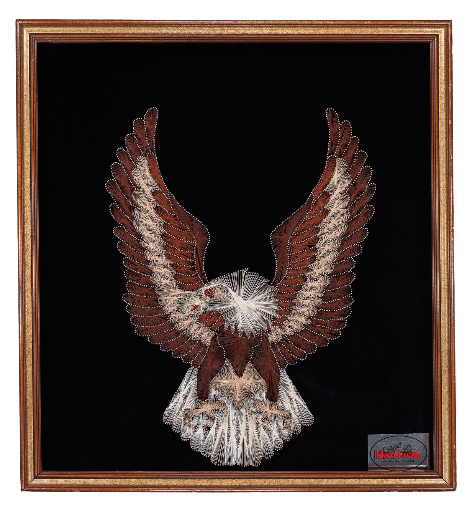 <center> Bikers Dream Harley-Davidson Specialists <br> HARLEY DAVIDSON Eagle <br><i> Large Vintage String Art </i><p>  </center
