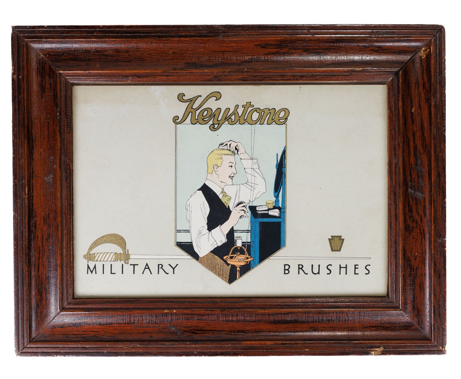 <center> KEYSTONE MILITARY BRUSHES <br><i> Rare Advertising </i><br> ART DECO <p> 1930 </center>