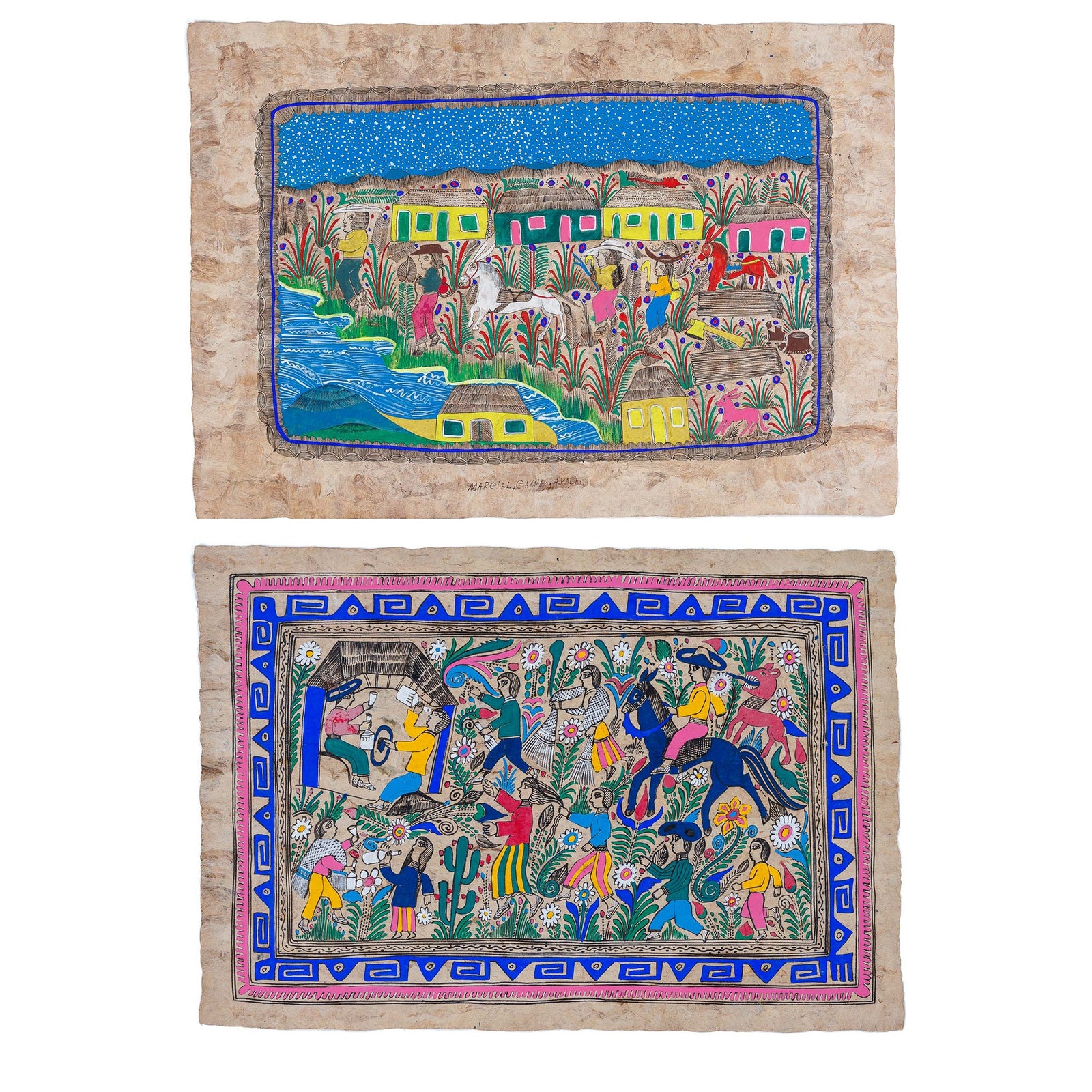 <center> MARCIAL CAMILO AYALA <p> <i> Pair of Paintings on Amate </i></center>