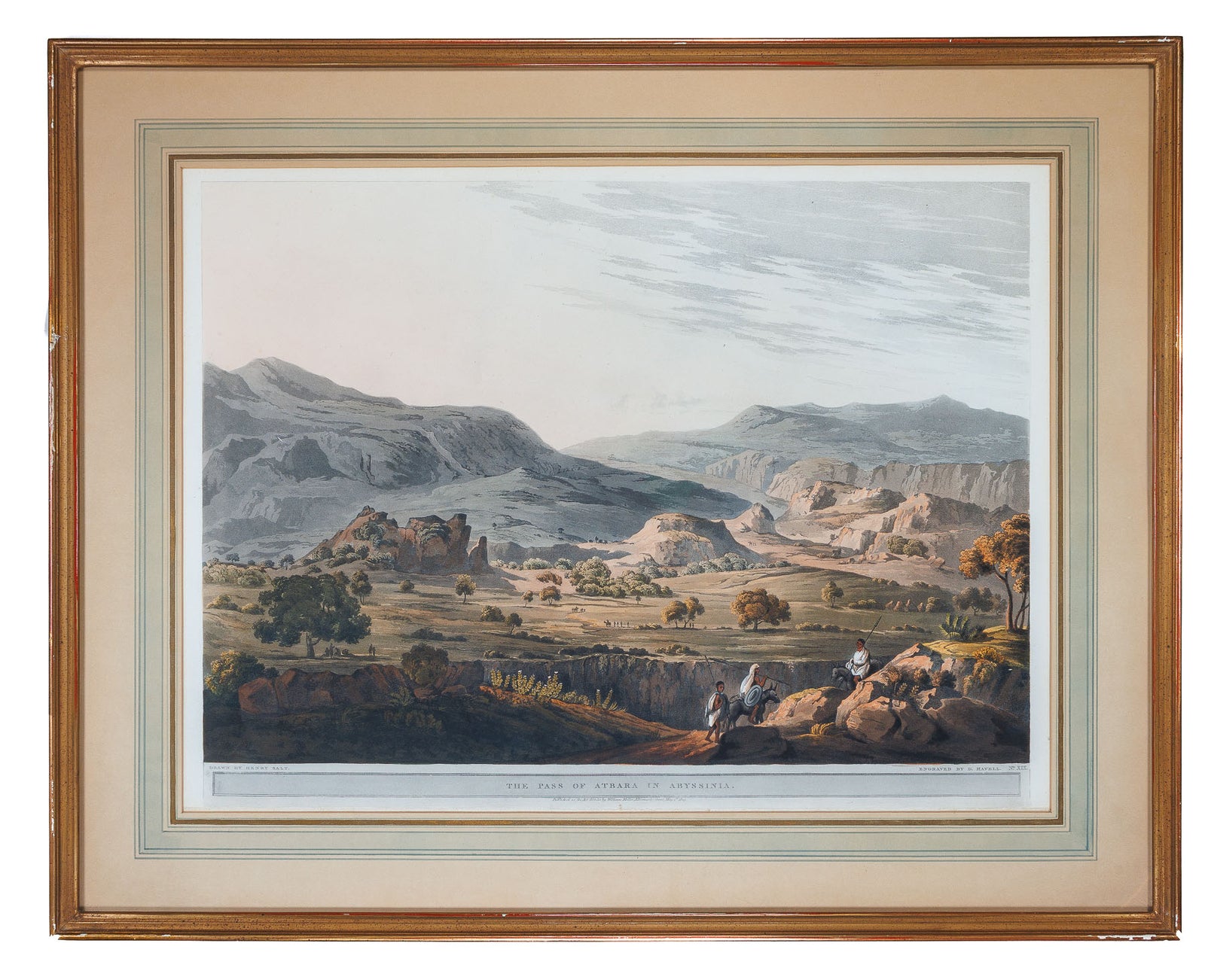 <center> Daniel Havell after Henry Salt <br><i> THE PASS OF ATBARA IN ABYSSINIA Ethiopia </i><br> Hand Coloured Aquatint <p> William Miller 1809 </center>