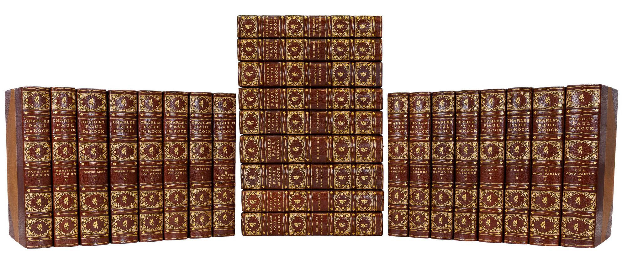 <center> Charles De Kock <br><i> WORKS </i><br> #362 of 1000 Limited Edition Set <br><i> 25 FINE LEATHER BINDINGS </i><p> 1902 1903 1904 </center>