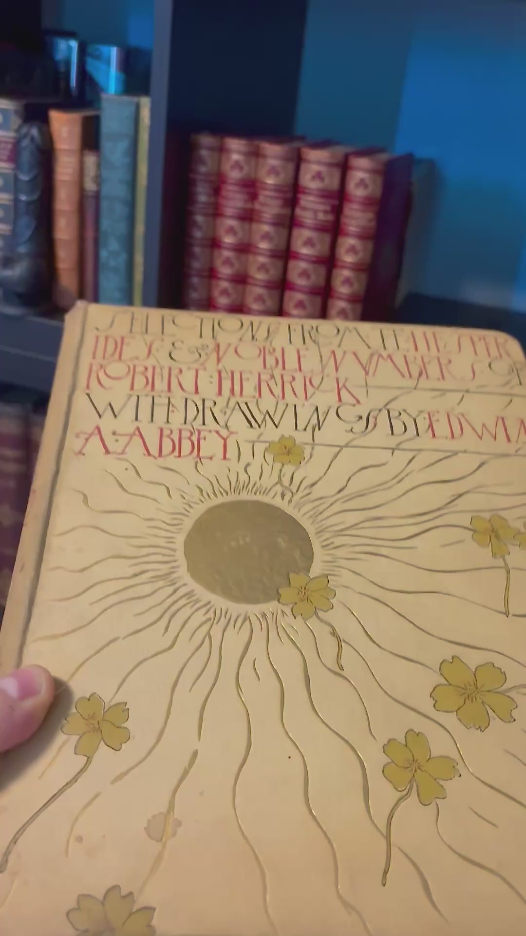 Front cover of Robert Herrick’s Poetry, illustrated by Edwin A. Abbey, 1882, with gilt sun and floral decoration. video