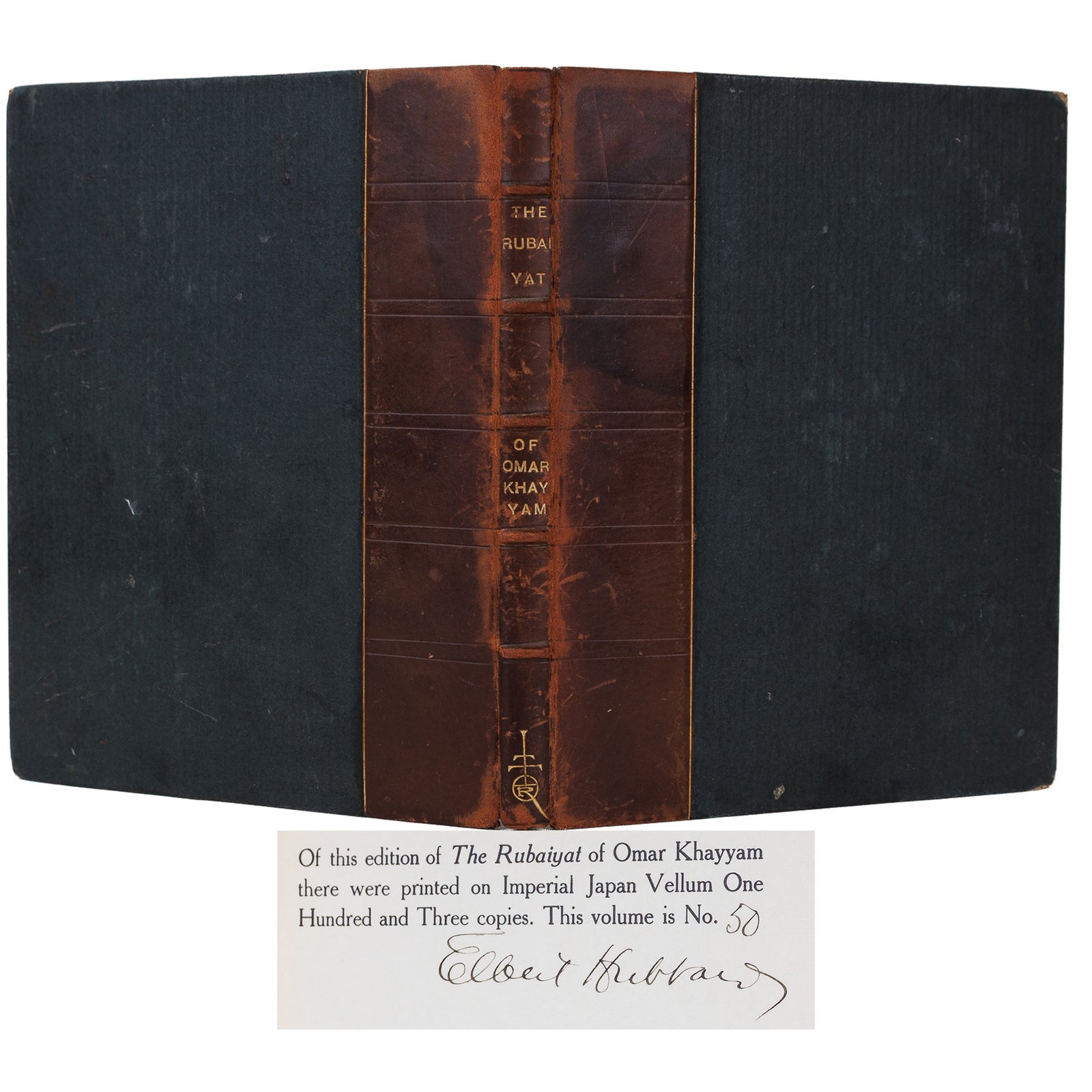 Elbert Hubbard, The Rubaiyat of Omar Khayyam, Roycrofters 1906, signed limited edition #50 of 103, Arts and Crafts half calf binding
