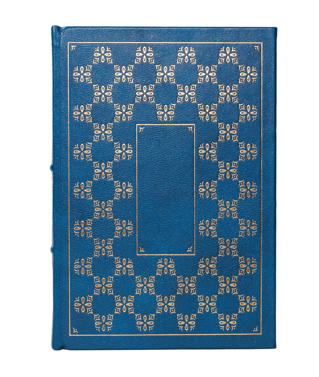 Front cover of Rubaiyat of Omar Khayyam, Franklin Library 1979, in blue leather with gilt floral decoration.