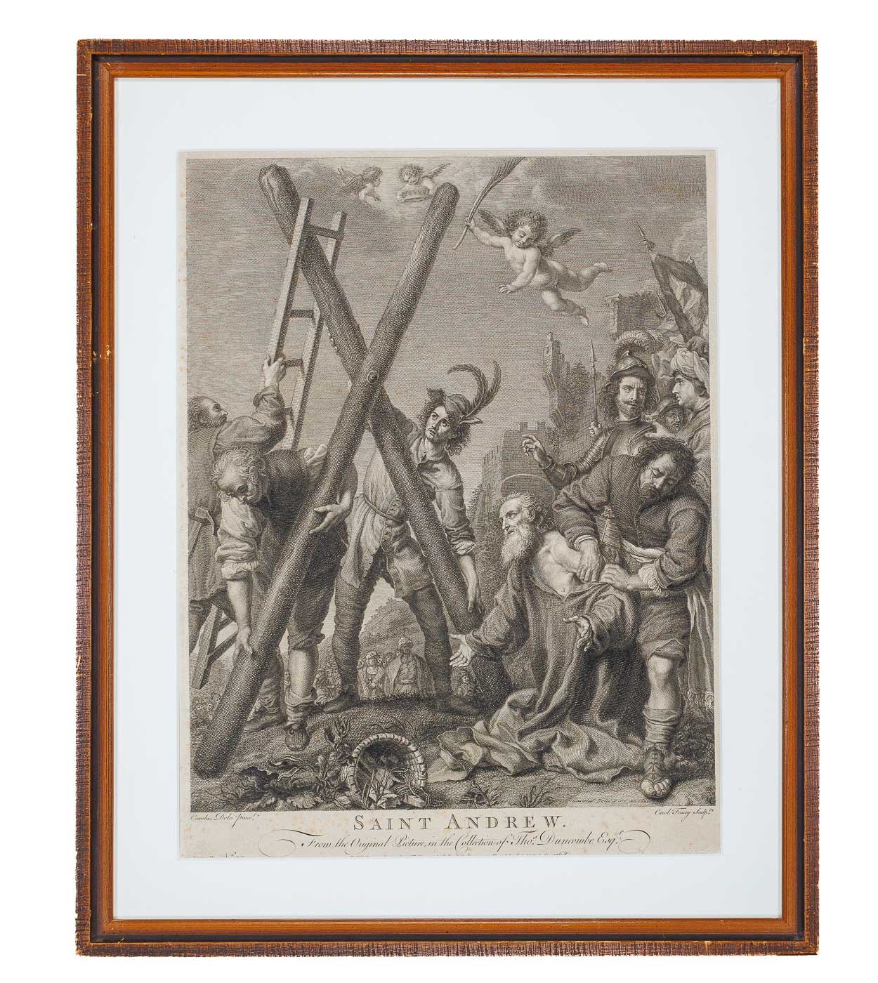 <center> Faucci after Dolci <br><i> SAINT ANDREW </i><br> Crucifixion and Execution <p><i> Rare Boydell Engraving </i><br> 1768 <p></center>