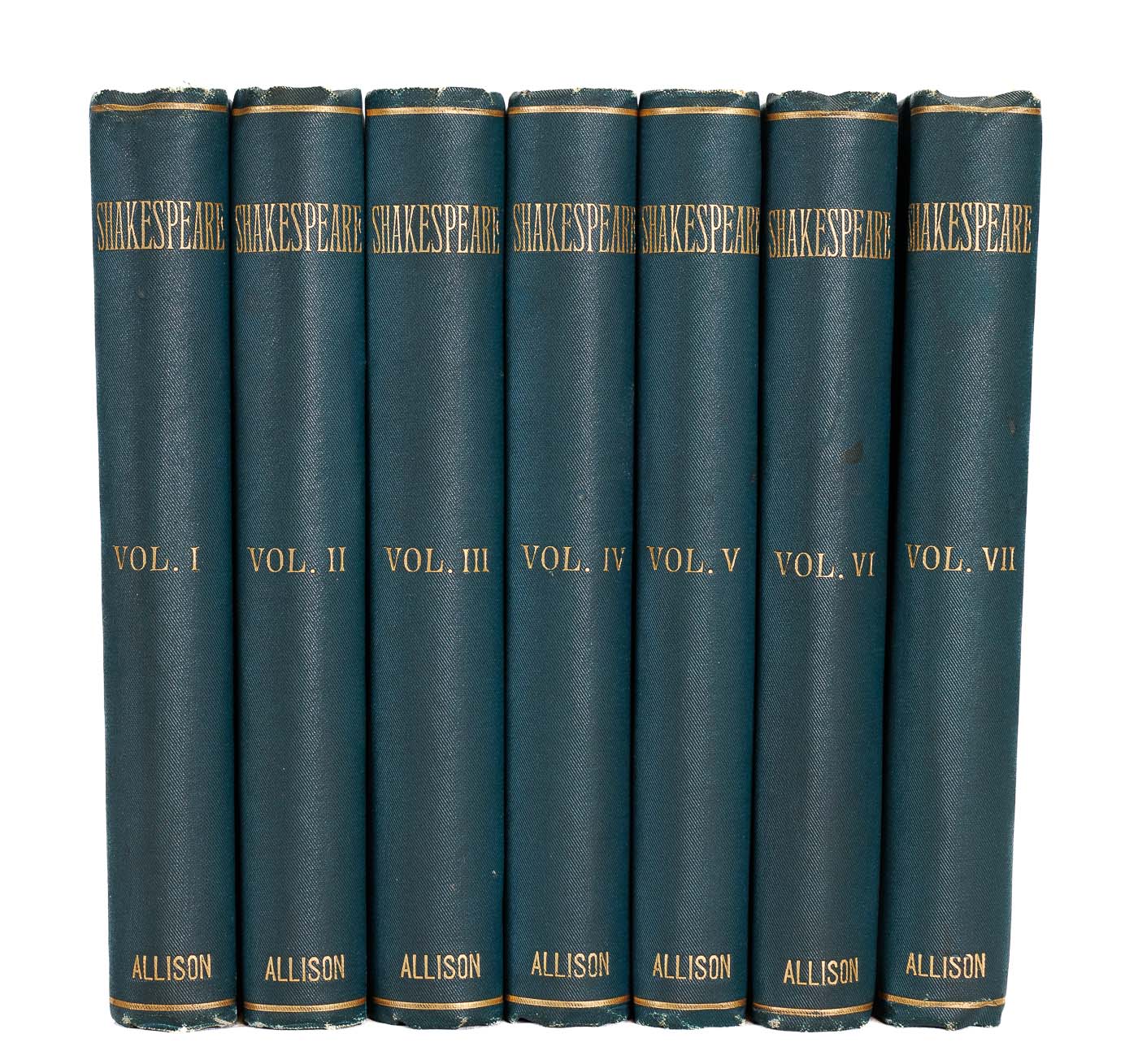 <center> William Shakespeare <br><i> The Works </i><br> 7 Volume SET <br><i> FINE BOYDELL ENGRAVINGS </i><p> 1887 </center>