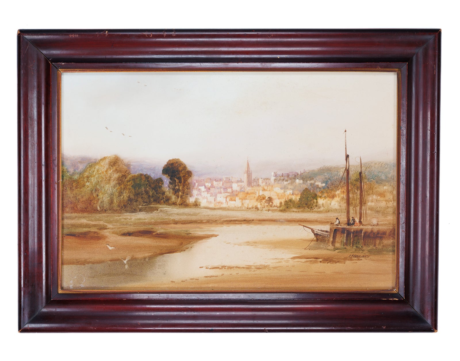 <center> John Shapland <br><i> MARINE SCENE </i><br> Kingsbridge South Devon <p> 1900 </center>