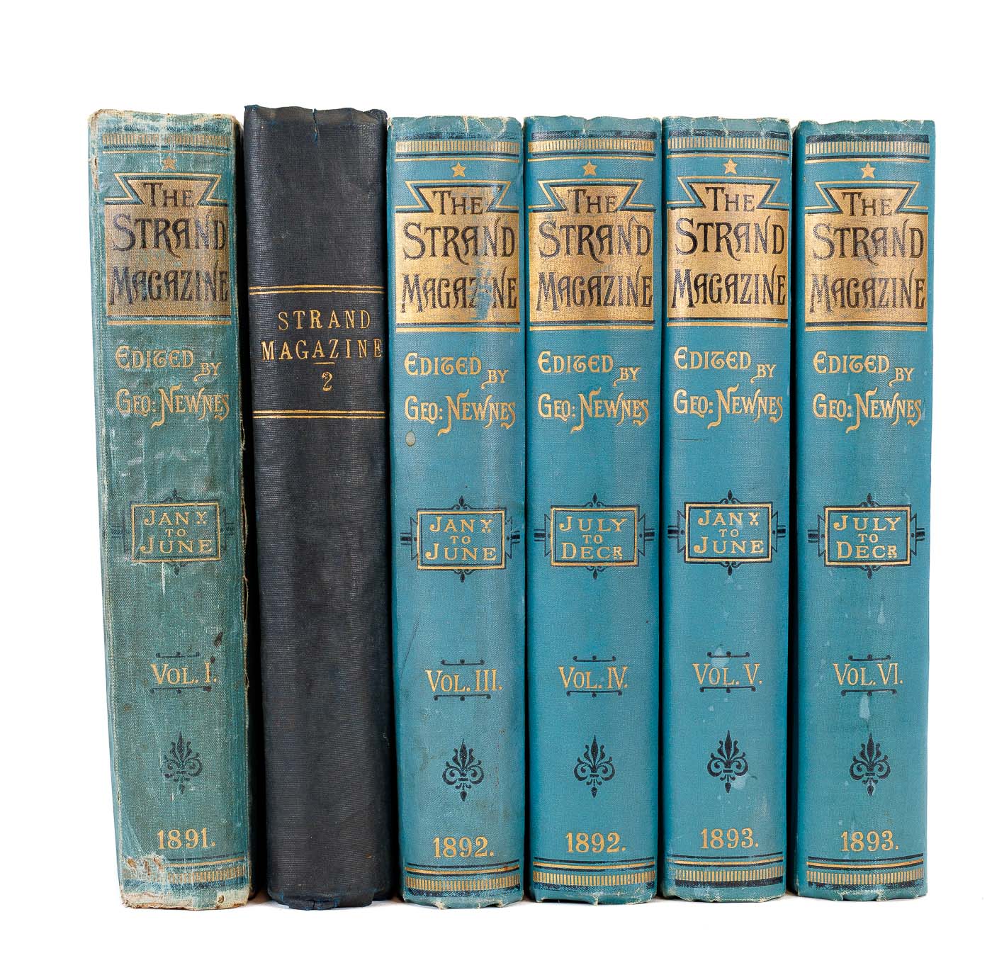 <center> Arthur Conan Doyle <br><i> The Strand Magazine </i><br> SHERLOCK HOLMES <br><i> First Appearances </i><br> 6 Volumes <p> George Newnes 1891 1892 1893 </center>
