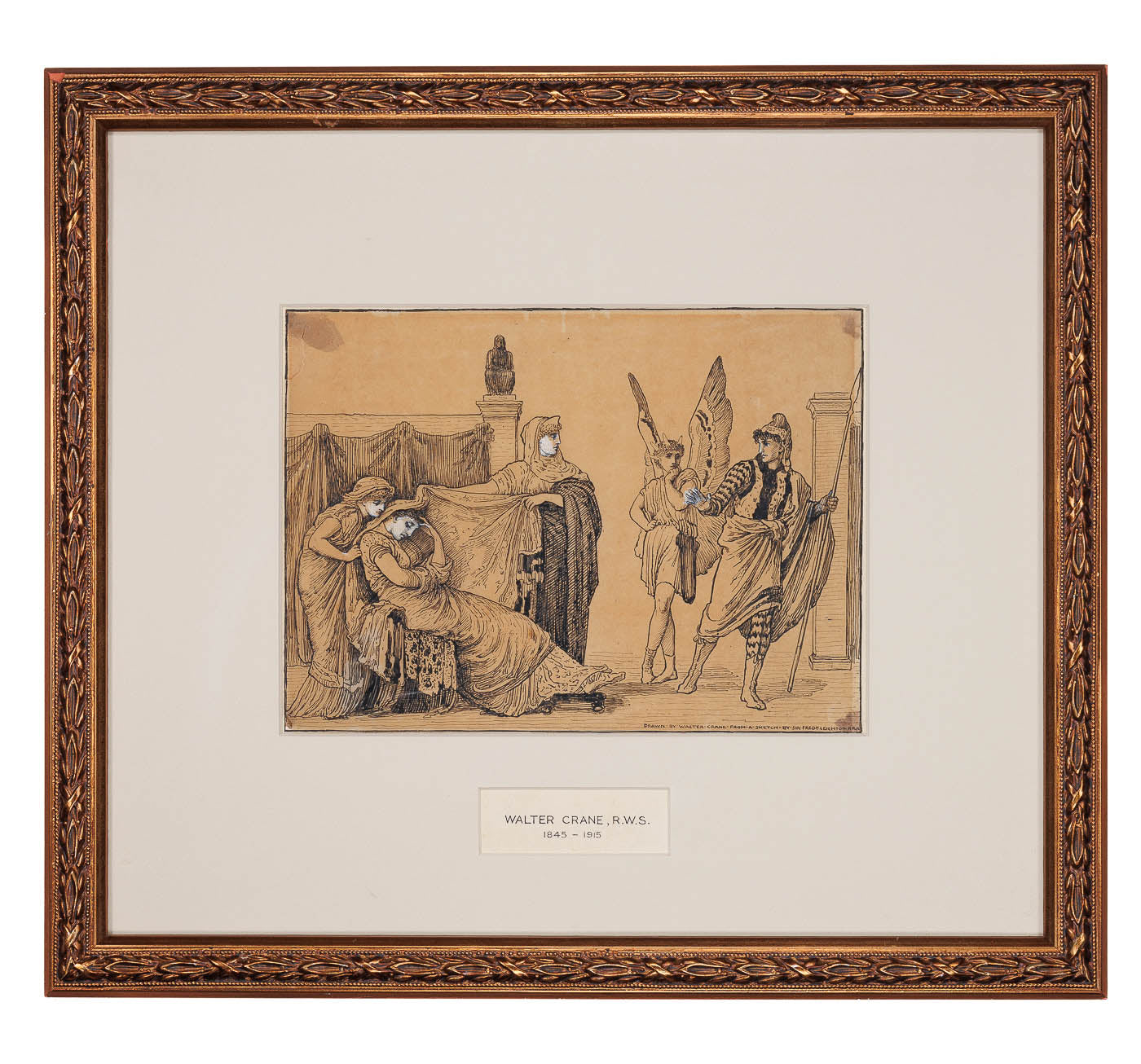 <center> WALTER CRANE <p> <i> Original Illustration </i><br> Pen & Ink with Watercolour <br><i> Original Book Art from </i><br> 1887 ' Echoes of Hellas ' </i><p> </center>